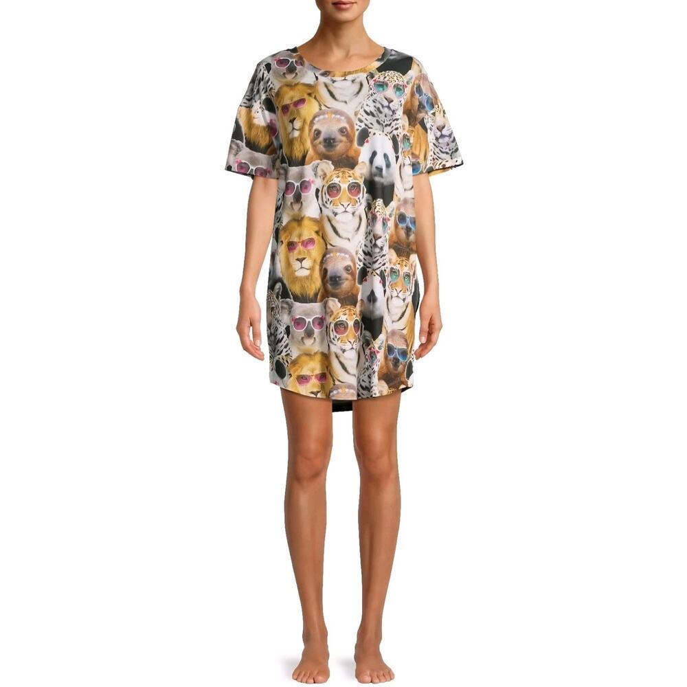 Secret Treasures Nightgown Womens Size 2X-3X Short Sleeve Scoop Neck Wild Animal
